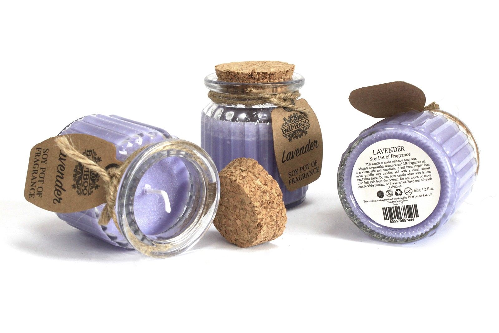 Velas aromáticas de soja en tarrinas de cristal con tapas de corcho